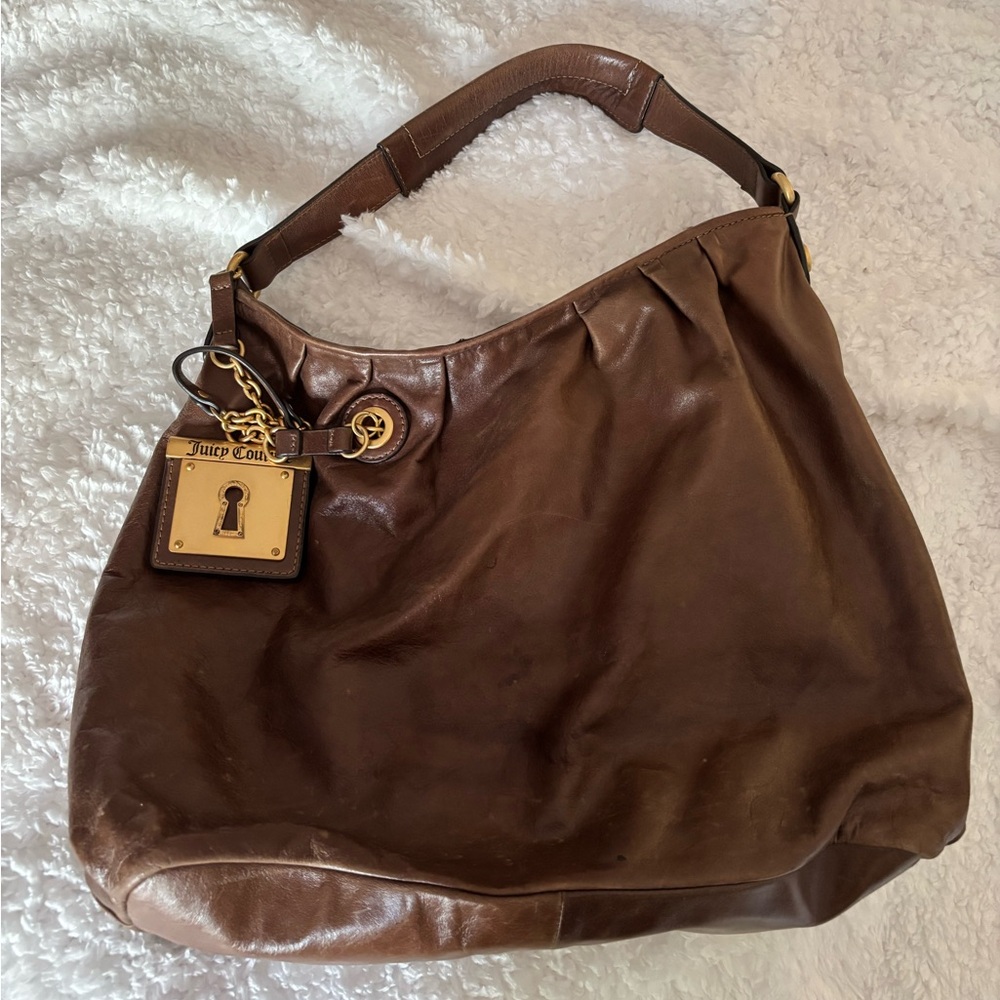 Juicy Couture Brown Hobo Bag with Gold Padlock